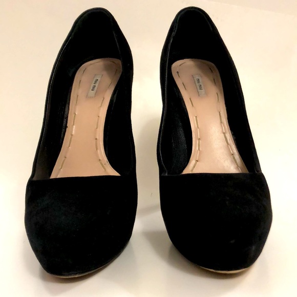 Miu Miu 41 High Heel Black Suede shoe pump platform all leather Excellent Condit - Picture 3 of 12
